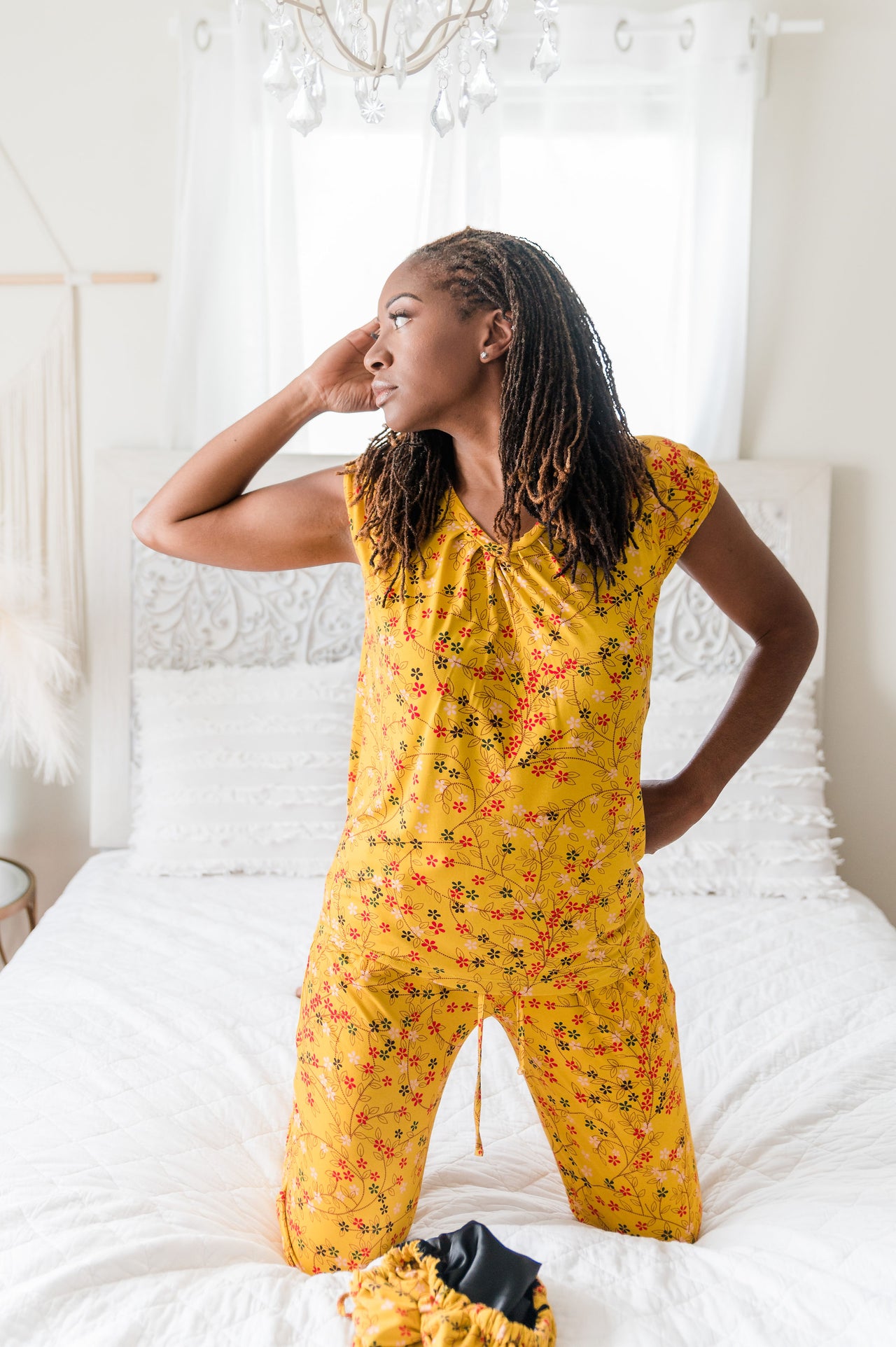 Lisingtool Pajamas for Women Set Women Casual Sleepwear V Neck Sunflower  Camisole Top Ruffle Shorts Pajama Set Home Set Pajama Pants Yellow